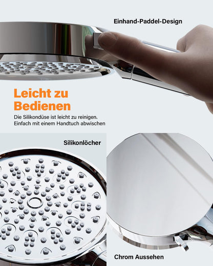 Duschkopf mit Filter, Hochdruck Handbrause mit Schlauch, 6 Strahlarten, Wassersparend, 20-Schicht Filtration, Ideal für Hartes Wasser, entfernt Rest-Chlor, Bakterien und Schwermetalle