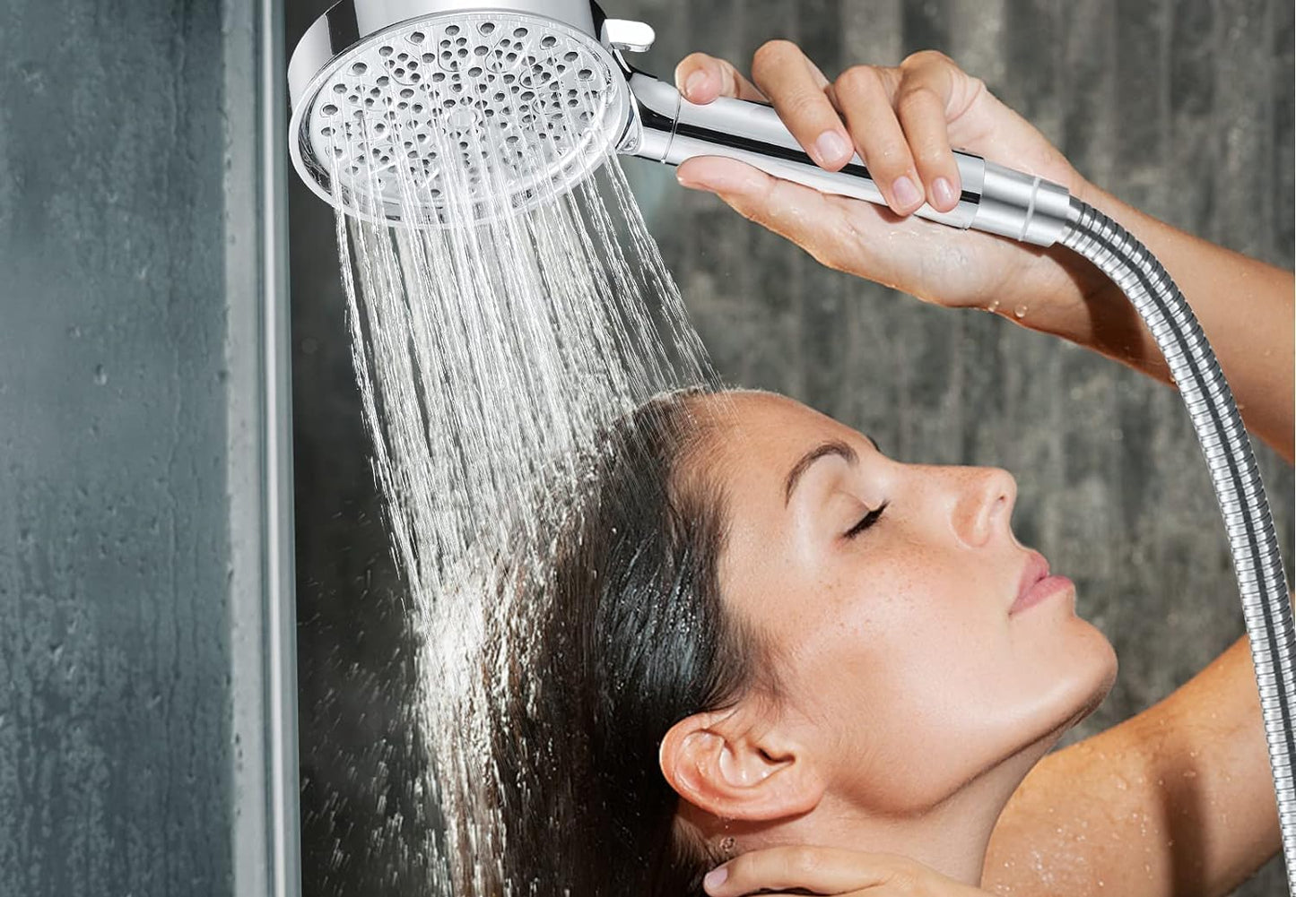 Duschkopf mit Filter, Hochdruck Handbrause mit Schlauch, 6 Strahlarten, Wassersparend, 20-Schicht Filtration, Ideal für Hartes Wasser, entfernt Rest-Chlor, Bakterien und Schwermetalle
